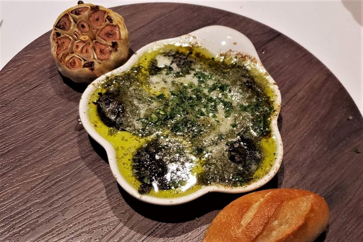 Escargots at Rudi's Sel de Mer on Holland America's Rotterdam. Photo by Susan J. Young. 