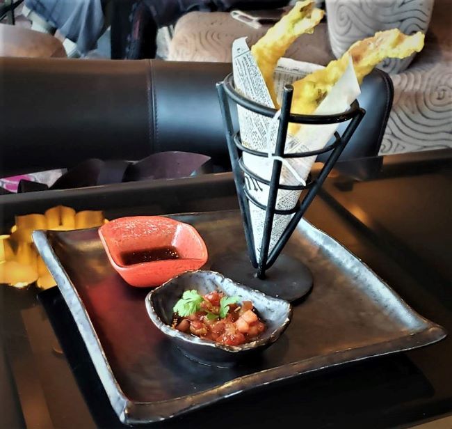 Onboard Holland America: Shrimp Tempura appetizer in Rotterdam's Tamarind restaurant. Photo by Susan J. Young.