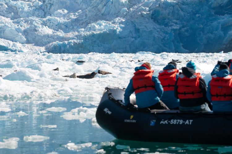 Seabourn's guests head out to explore by Zodiac in Alaska. Photo by Seabourn. 