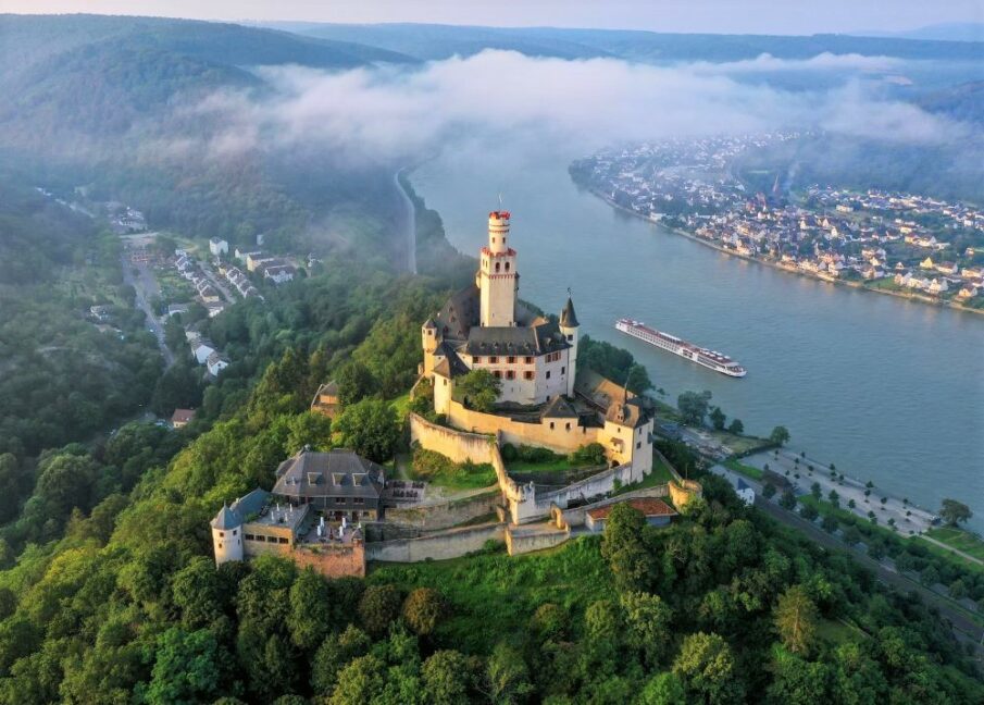 A Viking Longship sails along the Rhine River, providing castle views for guests. Photo by Viking