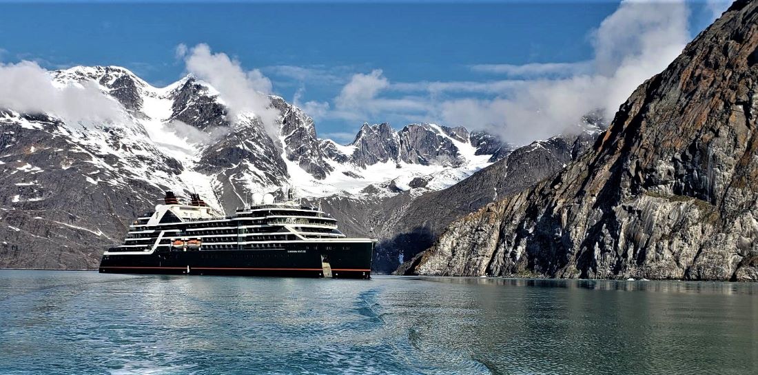 Seabourn Venture in Eternity Fjord, Greenland, in the Arctic region. Photo by Susan J. Young.