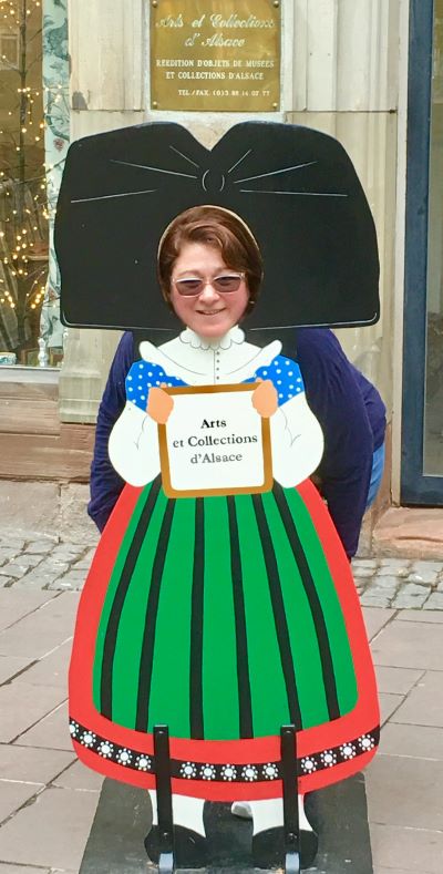 A fun photo of personal travel advisor Mandy Mac Mullin of Pavlus Travel with Arts et Collections of L'Alsace. Photo courtesy of Mandy Mac Mullin.