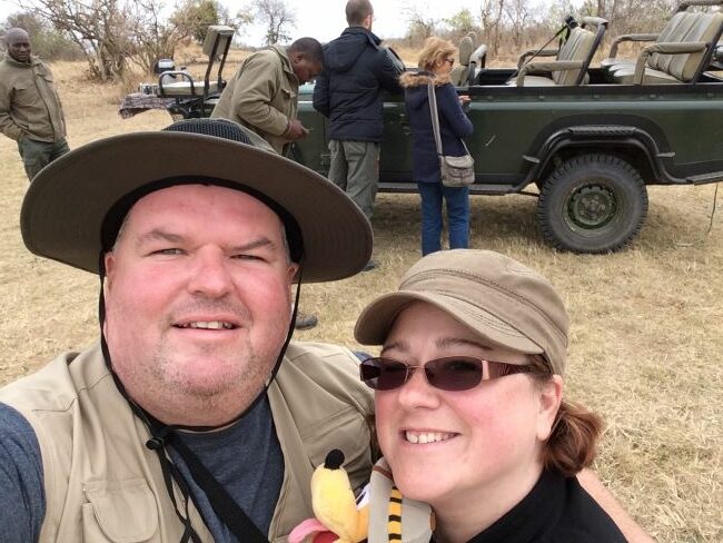 Personal travel advisor Mandy Mac Mullen and her husband Joe are shown on safari in Africa. Photo courtesy of Mandy Mac Mullin.