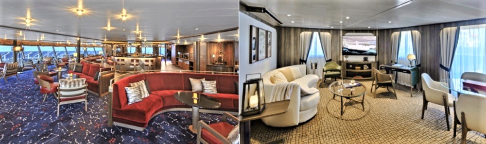 Seabourn Pursuit, debuting in August 2023, will offer new design in public spaces such as Constellation Lounge, and suites including the Signature Suite. Photo by Seabourn.