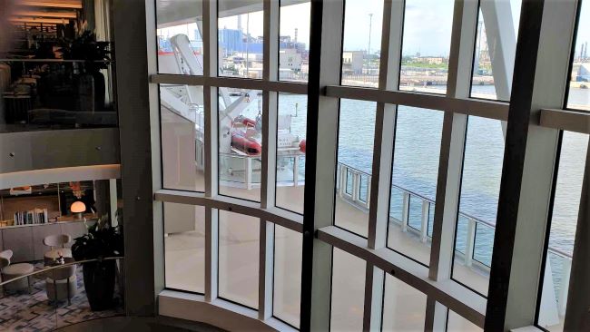 Silver Nova's three-level atrium area has light flowing in from these windows. Photo by Susan J. Young.