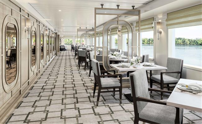 One section of the restaurant on American Eagle. Photo by American Cruise Lines.