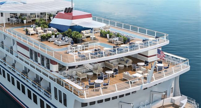 American Eagle, the first of 12 Coastal Cats (catamarans) has an aft Sun Deck and cafe. Photo by American Cruise Lines. 