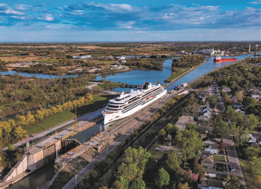 Viking Octantis transits the Welland Canal in the Great Lakes region. Photo by Viking.