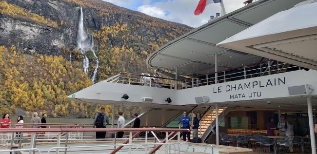 Le Champlain is a nimble small ship that can take passengers up close to spectacular scenery such as the Norwegian fjords (shown above) and Alaska's glaciers. Photo by Susan J. Young.