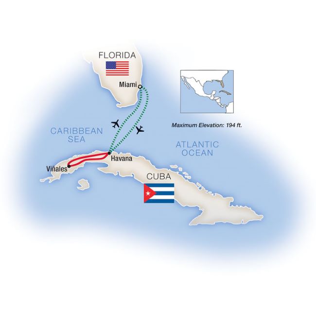 Map showing Tauck tour, "Cuba: A Cultural Odyssey." Photo/drawing by Tauck.