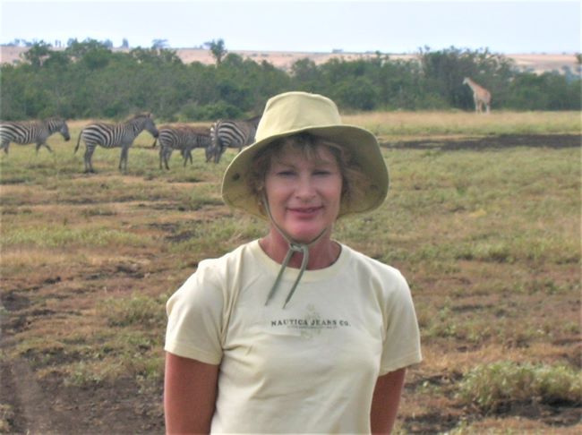 Susan Bender, a 20-year personal travel planner, Pavlus Travel, is shown on an East African game drive. Photo by Susan Bender. 