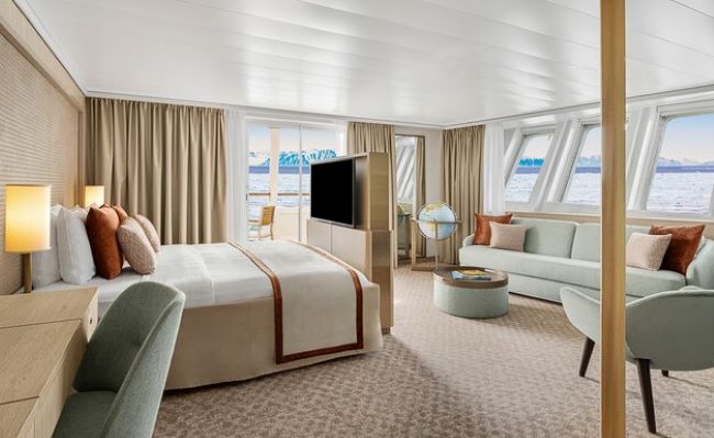 National Geographic Explorer's spacious Category 7 accommodations. Photo by Douglas Scaletta, provided by Lindblad Expeditions-National Geographic.