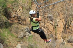 Rose Morrissey rides a zip line in Mexico. Photo by Rose Morrissey.