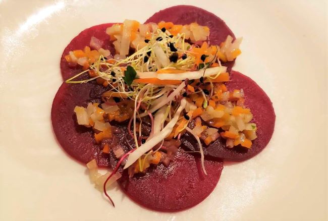 Beetroot Carpaccio at Chef's Table on AmaWaterways' AmaKristina. Photo by Susan J. Young.