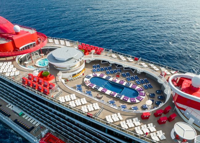 In addition to enjoying Virgin Voyages' annual "Food & Drinks Festival," the line's "Sailors" can enjoy fun in the sun on Scarlet Lady's pool deck. Photo by Virgin Voyages. 