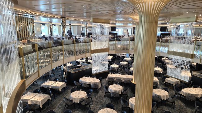 The elegant, multi-level Britannia restaurant on Cunard Line's new Queen Anne. Photo by Susan J. Young. 
