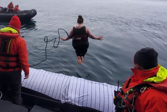 On an Arctic cruise, guests can choose (or not) to do a "Polar Plunge." Photo courtesy of Jocelyn Burgess.