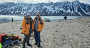 Erin Conner and Jocelyn Burgess of Pavlus Travel are shown exploring Svalbard during a Seabourn Venture expedition cruise in summer 2024. Photo courtesy of Conner and Burgess.