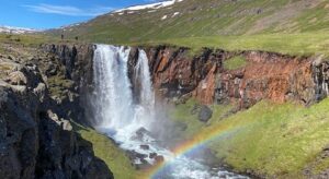 Gorgeous waterfalls and scenery including this rainbow await Azamara guests sailing on an Intensive Iceland cruise. Photo by Leann Wright.