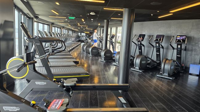 A part of the gym on board Scarlet Lady, an adults-only Virgin Voyages ship. Photo by Susan J. Young. 