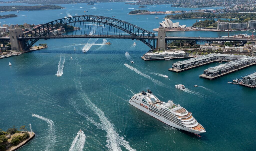 . A Seabourn ship sails into Sydney's harbor in Australia. Photo by Seabourn