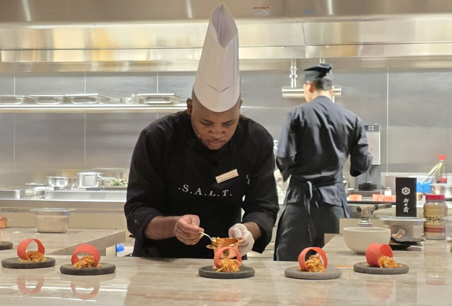 Chefs prepare a delectable 11-course tasting menu of Asian dishes during The Meandering Traveler's recent Asia cruise on Silversea's Silver Nova. Photo by Susan J. Young.