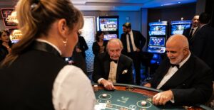 Manfredi Lefebvre, executive chairman of A&K Travel Group, plays a table game in the new Casino de Monte-Carlo on Crystal Symphony. Photo by Andrea Calvano, provided by Crystal.