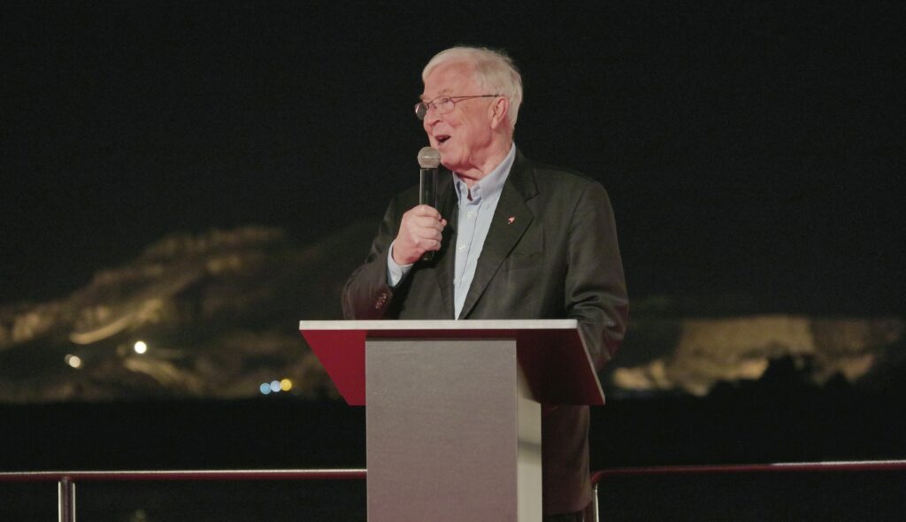 Torstein Hagen, chairman of Viking, speaks at the christening ceremony for Viking Hathor and Viking Sobek. Photo by Viking. 