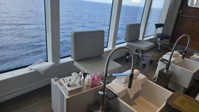 Pedicure treatments on Virgin Voyages' Scarlet Lady come with a spectacular ocean view. Photo by Susan J. Young. 