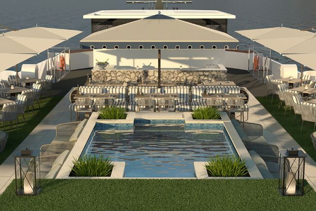 The inviting Sun Deck of two new Tauck riverboats in France is shown in this rendering, courtesy of Tauck. 