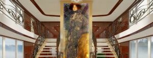 The interior of Uniworld's new Danube River vessel, Emilie, is inspired by the works of Gustav Klimt. Photo by Uniworld Boutique River Cruises.