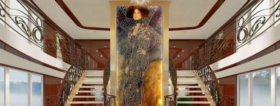 The interior of Uniworld's new Danube River vessel, Emilie, is inspired by the works of Gustav Klimt. Photo by Uniworld Boutique River Cruises.