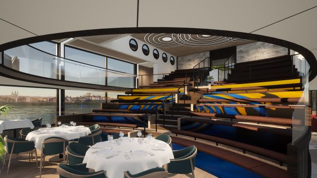The Forum will be a multi-faceted gathering spot for lectures and guest activities. Photo by Transcend Cruises.