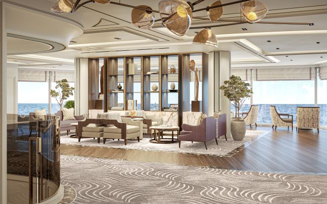 New Prestige Seven Seas' atrium seating area. Photo by Regent Seven Seas Cruises.