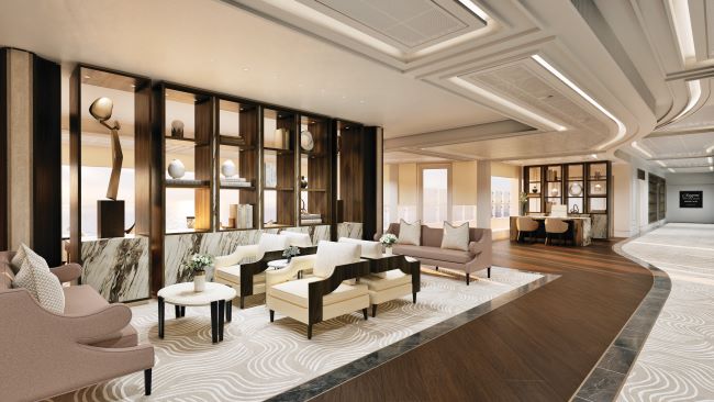 Atrium area of Regent Seven Seas Cruises' new Seven Seas Prestige. Photo by Regent Seven Seas Cruises.