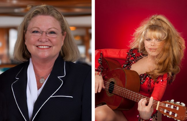 Lauren Tewes, aka "Julie, your cruise director" and Love Boat guest star Charo will appear at this year's Love Boat Celebration at Sea, a TV show reunion cruise. Photo by Princess Cruises. 