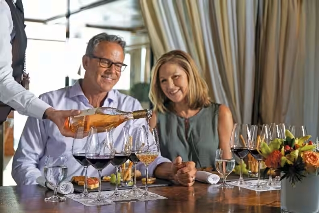 A new Gerard Bertrand Food and Wine Pairing Experience has been introduced on Oceania Allura. It will soon debut on Oceania Vista and in 2026 on Oceania Marina and Oceania Riviera. Photo by Oceania Cruises. 