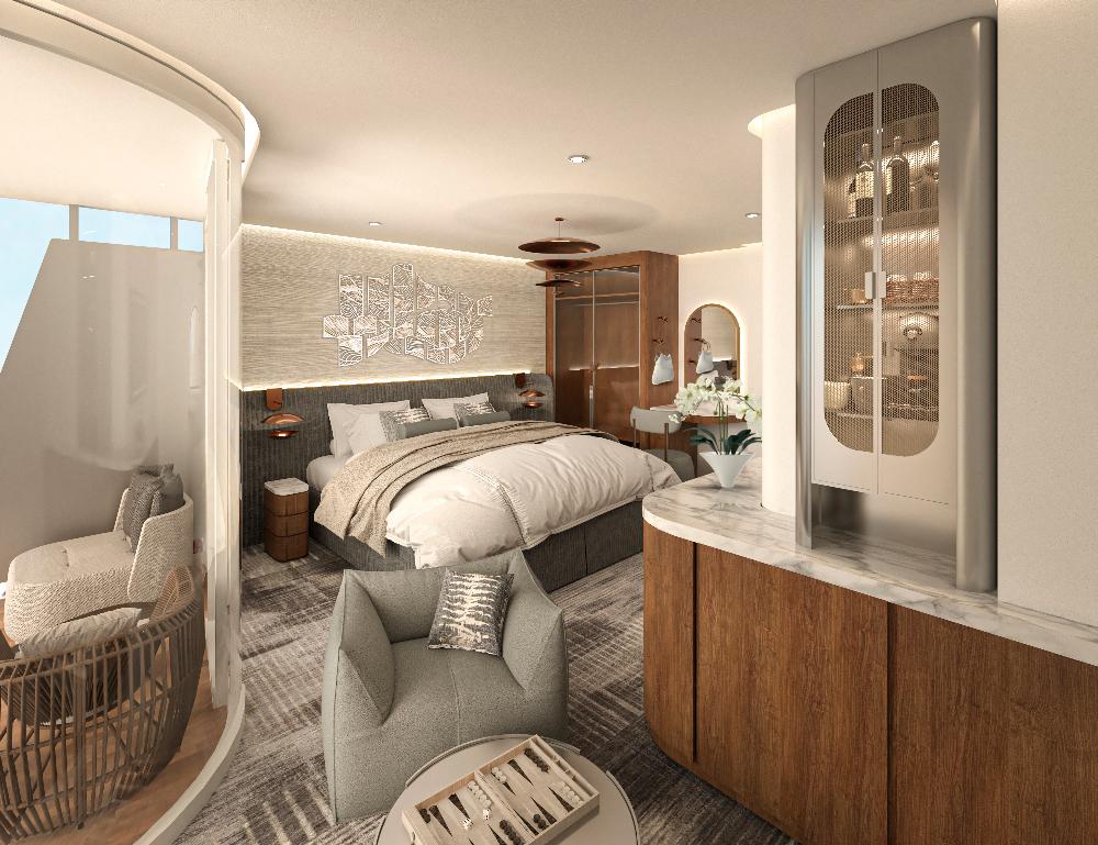 Vista Balcony Suite interior view. Photo by Celebrity River Cruises.