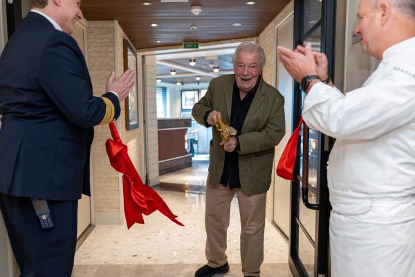 Chef Jacques Pepin cuts the ribbon on the reinspired Jacques on Oceania Allura. Photo by Oceania Cruises.