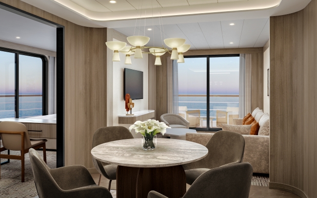 One area of the new Horizon Owner's Suite on the new cruise ship, Star Seeker. Photo by Windstar Cruises. 