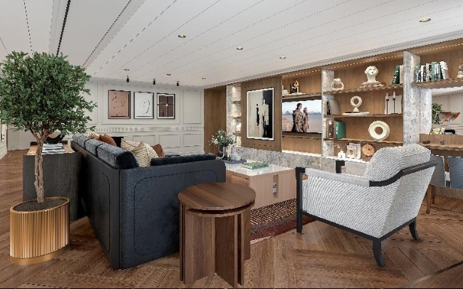Four Owner's Suites will be the top suites debuting on Oceania Sonata in 2027. Guests can live the suite life with spacious spaces and top amenities, plus private butler service. Photo by Oceania Cruises.