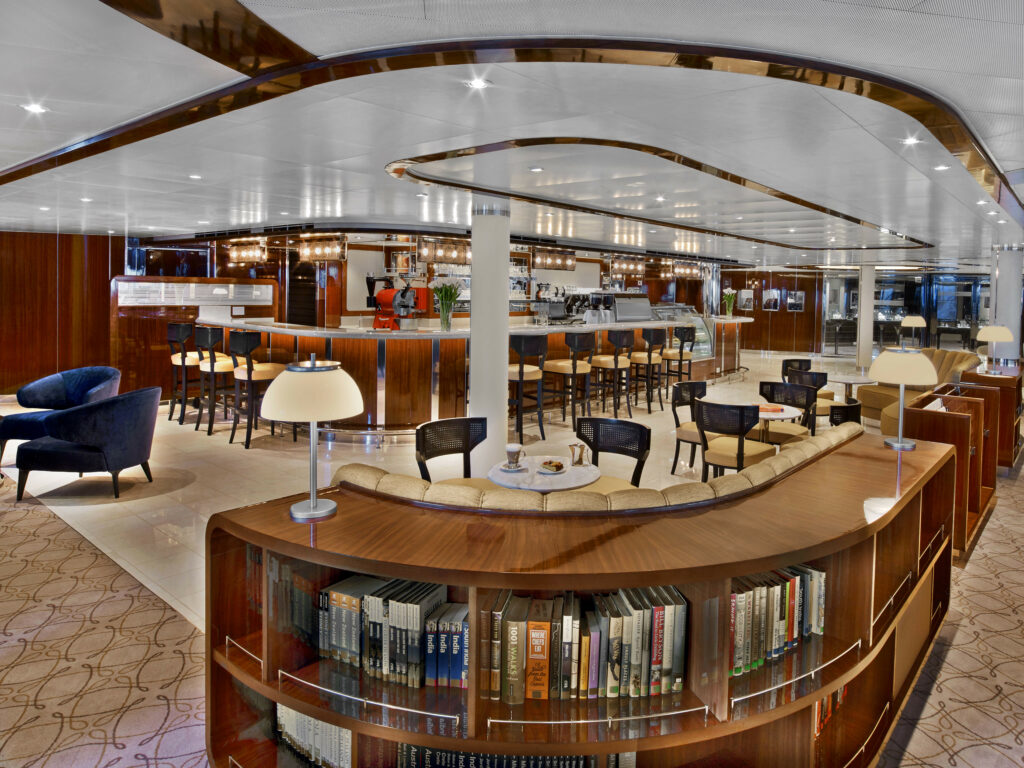 Seabourn Encore's Seabourn Square is among the spaces onboard receiving culinary enhancements. Photo by Seabourn.